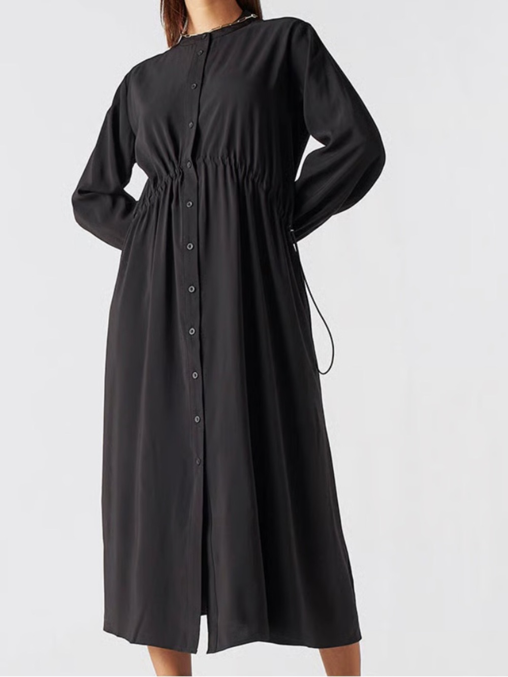 Zara adjustable waist gray dress with long sleeves and a button-down front
